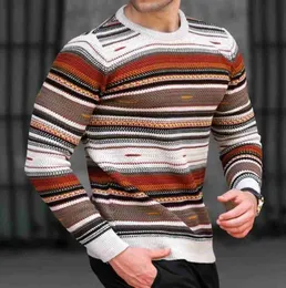 Herrtröjor Spring och Autumn Men's Loose Round Neck Sweater Våffel Digital tryckfärg Rand Casual Bottoming Sweater L230719