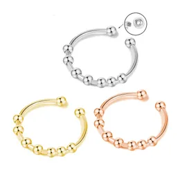 Adjustable Beads Rings for Women Rotate Freely Anti Stress Anxiety Finger Ring Stainless Steel Antistress Beads Jewlery