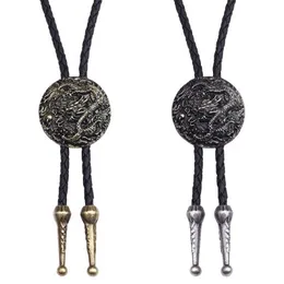 Bolo Ties BOLO TIE Necklace Ethnic Style Men Women Bolo Tie Silver Chinese Dragon Necklace Leather Long Necklace Sweater Chain Pendant HKD230719