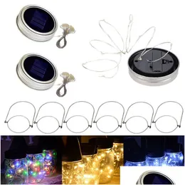 LED -strängar Solar Mason Jar tänds Lock 2m 20 String Fairy Star med handtag för Regar Mouth burkar trädgårdsdekor Drop Delivery Light DHW48