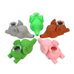 Latest Colorful Silicone Elephant Style Pipes Glass Nineholes Filter Screen Bowl Portable Removable Herb Tobacco Cigarette Holder Hand Smoking Handpipes DHL