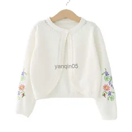 Pullover 1-11yrs White Children Girls Cardigan Sweater Embroidery 100% Cotton Girls Jaket Coat 2 3 4 6 8 Years Old Kids Clothes RKC185005 HKD230719