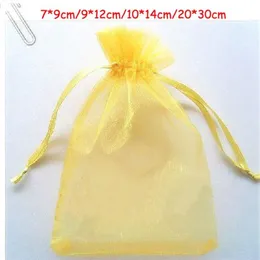 Ship 200pcs Gold 7 9cm 9 12cm 10 14 cm Organza Jewelry Bag Wedding Party Candy Present Bags238C