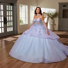 Sky Blue Glitter z ramion długoterminowych sukni balowej quinceanera sukienki Słodka 16 koronek księżniczki Vestido de 15 anos