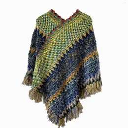 Schals Damen Nationl Print Bunter Spleißponcho mit Quasten Gestrickter Schal Warmer Wickelschal für den Winter Waschbar