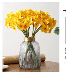 Dekorativa blommor 3/6 st 40 cm vit konstgjord narcissus blommor bukett blommor party bröllop brud falsk hem trädgård skrivbord dekoration