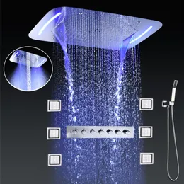 Luxury Thermostatic Shower Faucets Bathroom LED Ceiling Shower panel Multi Functions Rainfall showerhead set With Massage Body Jet282o