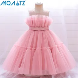 Mqatz Letnia sukienka 1 rok różowy puff dzieci Bowing Princess Brithday vestido maluch dzieci