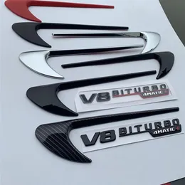 2pcs vender fender trimp emblem blade logo v8 biturbo 4Matic for Mercedes Benz AMG V8 C200 C300 E300 E400 W213 Car Side Sticker290J