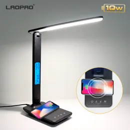 Inny wystrój domu Lampa biurka LED QI 10W QI Bezprzewodowe ładowanie LED z kalendarzową temperaturą budzik Oczy Oku Oku CHEPALNE BADANIE Lampka Lampa stołowa 230718