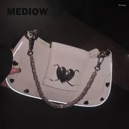 Evening Bags MEDIOW Shoulder For Women Luxury Designer Handbags 2023 Crocodile Print Heart Decoration Chain Hand Strap Messenger Bag