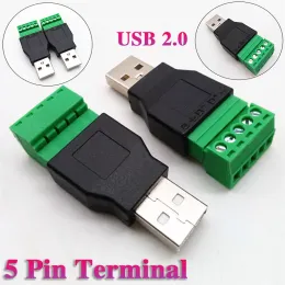 1 peça USB 2 tipo A macho fêmea para conector de parafuso de 5 pinos USB com blindagem USB2 para plugue de terminal de parafuso