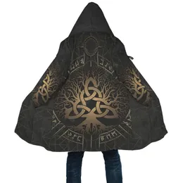 Heren Wol Blends Winter Mannen Voor Vrouwen Tattoo Capuchon Mantel Yggdrasil Helm Of Awe Rune Circle 3D Prined Fleece Windbreaker Warme Capuchon Mantel HKD230718