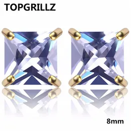Topgrillz Hip Hop Bling Stud أقراط ذهبية الفضة المثلجة المثلجة Micro Pave 8mm Cz Stone Lab D أقراط مع Back230Z