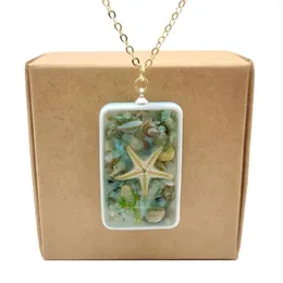 Pendanthalsband Starfish Natural Conch Sea Sand Beach Harts Cuboid Porcelain Gold Color Chain Long Necklace Women Boho Fashion Jewelry