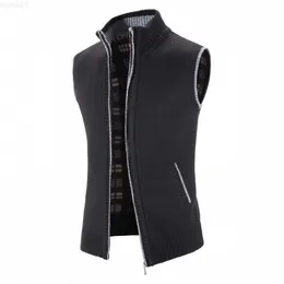 Herrtröjor Autumn Winter Sweater Vest Men tjock varm ärmlös koka kappa stickad väst ytterkläder dragkedja ärm tröja jacka män l230725