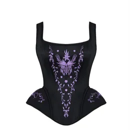 Corsetto da donna con scollo all'americana Vita bustier corsetto Bustino da allenamento Disossato in acciaio Steampunk Brocade Ricamo Overbust Corsetto imbottito con 255p