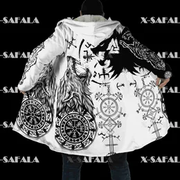 Herr ull blandar fenrir viking natt mörk varg tatuering tryck tjock varm huva kappa män överrock windproect fleece cape robe filt-1 hkd230718