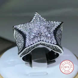 Bröllopsringar 925 Silver Högkvalitativ Hip Hop Big Five Star Ring for Women Pave Seting Zircon Ring Party Cookic Jewelry Gift 230718