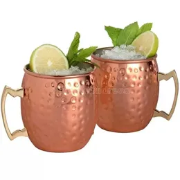 Tazza di rame Tazza di birra in acciaio inossidabile Tazza di caffè Moscow Mule Tazza in rame martellato oro rosa Bicchieri FY4717 0509