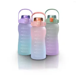 Butelki z wodą 1,5-litrową butelkę z skalą czasową kubek o dużej pojemności Słomka Fitness Outble Portable Travel Leakproof Sport Drinkware
