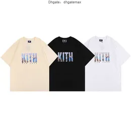 Мужские футболки Kith Street Small Fashion Brand Классическая иллюстративная печатная футболка мужская и женская футболка для пары круглая шея с коротким рукавом 22 лета