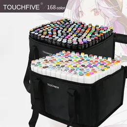 TouchFive 168 Color Art Markers Set Dual Headed Artist Sketch Fey Alkoholbaserade markörer för animation Manga Luxury Pen School SUP2819