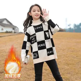 Pullover New Children's Girls Fleece tröja förtjockade toppar pojke och flickor 2023 Höst- och vinterkoreansk version av bottenskjorta HKD230719