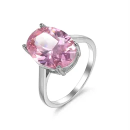 Inteiro 12 peças Luckyshine Woman Jóias de férias anéis de presente na moda oval rosa topázio anel de zircônia cúbica placa de prata esterlina 925350T
