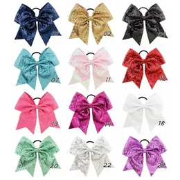 8 "Bling Glitter paljetter Pigtail Bows For Kids Stor glittrande cheerleading bowknot hästsvanshållare flickor elastiska hårband