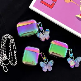 Earphone Accessories Colorful Electroplated Necklace Chain Case For Apple AirPods 1 2 Pro 3 Headset Charging Box Butterfly Ornament Earphone Cover J230719