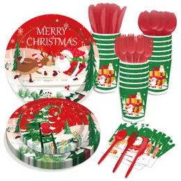 Christmas Tree Santa Claus Paper Plates Party Supplie Plates and Napkins Birthday Set Party Dinnerware Serves 8 Guests for Plates, Napkins, Cups 68PCS