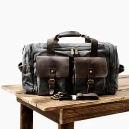 Muchuan Mens Canvas Leather Travel Carry On Lage Handbags大きな旅行ダッフルバッグ