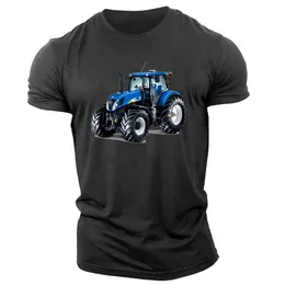 Tractor New Print T-shirt Masculina Decote Redondo Top Tendência de Verão Moda Esportes Lazer Solto Fitness Secagem Rápida Manga Curta 6XL