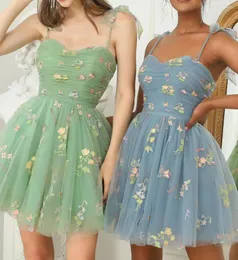 Party Dresses Boho A Line Cocktail Dress Short Floral Embroidery Prom Spaghetti Straps Glown Sweet Homecoming Graduation