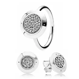 Pandora Real 925 여자 여자를위한 Sterling Silver Party 보석을위한 클래식 포장 반지 스터드 이어링 세트 오리지널 선물 상자와 함께하는 여자 소녀 크리스탈 다이아몬드 고급 이어링 반지