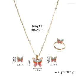 Collier boucles d'oreilles ensemble THJ mode coloré papillon bijoux animaux rose bleu anneaux pour femmes filles enfants 2024