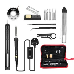 Soldering Iron Kit Tips 60W Adjustable Temperature Welding Solder Sucker Desoldering Tweezers Repair Tool252f