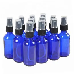 Frascos de spray de vidro âmbar azul cobalto grosso de 50ml para óleos essenciais - com pulverizadores de névoa fina preta Dtqdp