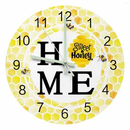 Wall Clocks Bee Hive Watercolor Luminous Pointer Clock Home Interior Ornaments Round Silent Living Room Bedroom Office Decor