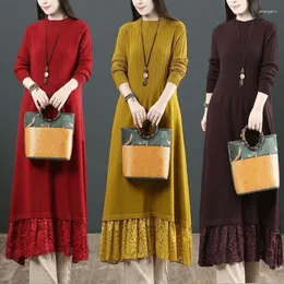 Sıradan Elbiseler Dantel Çırpı Elbise Kalın Örme Tek Parçalı Çılgın Kadınlar İçin Zarif Uzun Kollu Midi Sweater-Dress Kadın Külotları B147