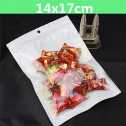 100pcs 14 17cm White Clear Self Seal Packing Bags Resealable Zipper Plastic Retail Packaging Bag Zip Lock Package With Hang Hole261b