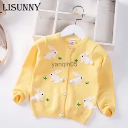 Pullover Girls Cardigan Sweater Autumn 2023 O-Neck Infants الأطفال القطن كرار كاريكاتير Knitbit Rabbit Kids Coat Coat Toddler 2-7y HKD230719