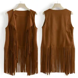 Cycling Shirts Tops Women Vest Sleeveless Leather Autumn Imitation Ethnic Motorcycle Vest Tops Suede Tassels Fringed Jacket Outdoor Sports 230718