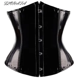 Gotisk fetisch svart underbust korsett pvc vinyl bustier snörning topp punk s-2xl body shaper233d