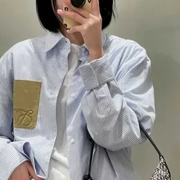 Spring and summer ladies lapel striped shirt coat, linen blend soft and comfortable, sky blue pinstripe color youth fashion, loose version of leisure.