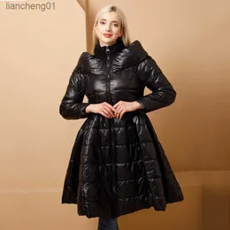 5XL Winter Woman Padded Long Jacket White Duck Down Female Overcoat Ultra Light Slim Solid Jackets Coat Portable Parkas L230619