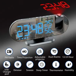 Relógios de mesa de mesa Rádio FM LED Despertadores de projeção digital para quarto Projetor 180 Relógio despertador Carga USB Modo soneca Relógios de mesa x0719