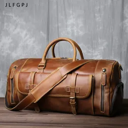 Duffel Bags Retro Leather Travel Bag Men's Ground Capacity First Layer Cowhide Одинокий плечевой мессенджер открытый багаж рюкзак 230719