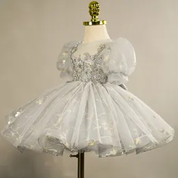 Mädchen Kleider Mädchen Prinzessin Kleid Sommer Puffärmel Kinder Mesh Tutu Kleid Baby Kinder Glänzende Pailletten Geburtstag Party Kleid Hochzeitskleid 230718